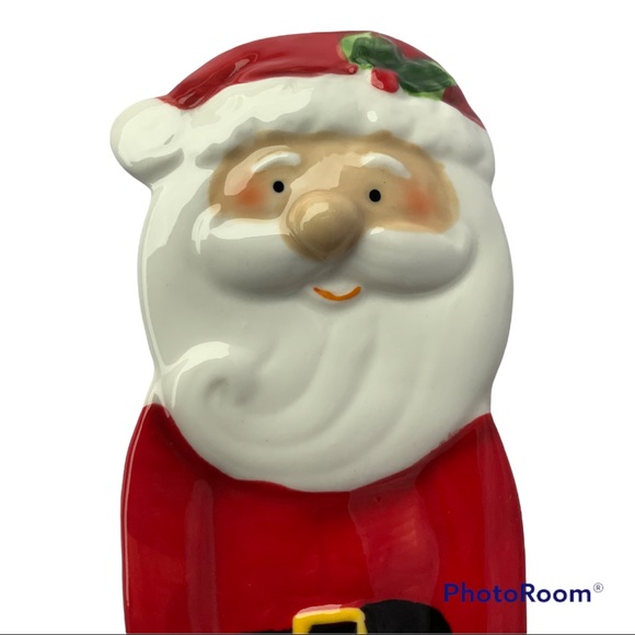 Ceramic Spoon Rest Hand Painted Christmas Santa Decor Red White Multi Color - Picture 7 of 9